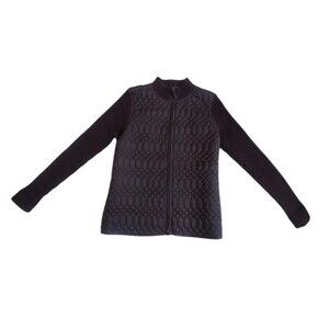 Peter Martin quilted & ribbed brown front zip knit sweater jacket sz M
